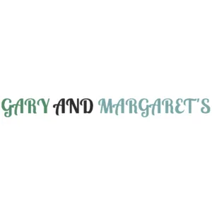 Gary and Margarets logo with green letters on a white background 