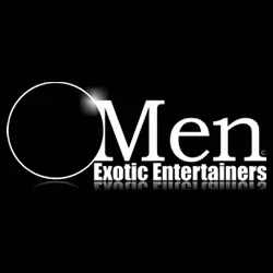OMen San Diego Male Strippers logo with white letters and a black background