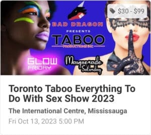 Everything To Do With Sex Toronto Show 2023 logo with two women and a blue background