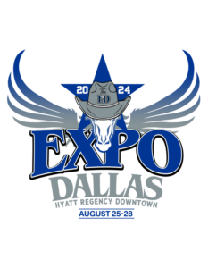 Gentlemen’s Club EXPO - 2024 logo with blue letters and a white background.
