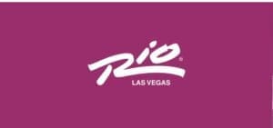 Rio Las Vegas logo with white letters on a pink background