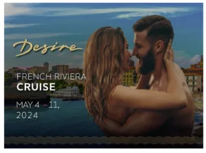 Desire French Riviera Cruise logo with romantic couple and French Riviera in the background