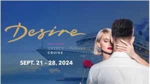 Desire Greece Turkey Cruise logo with romantic couple in front of ship
