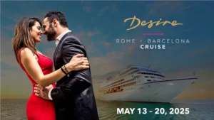 Desire Rome Barcelona Cruise Logo with romantic couple kissing
