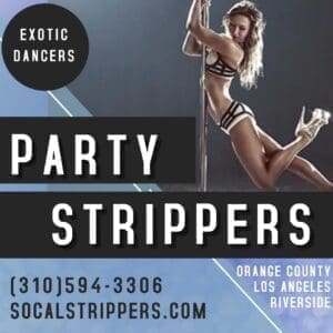 Los Angeles Party Strippers logo with a girl dancing on a pole.